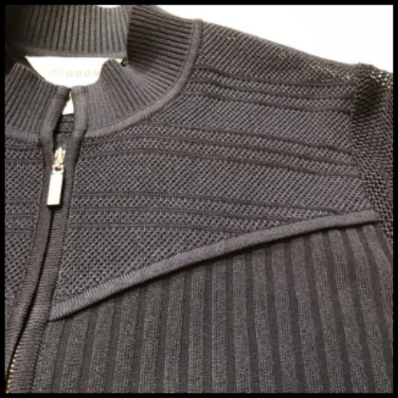 Exclusively Misook Navy Blue Zip Front Ribbed Jacket Mesh Details Size S - Picture 6 of 11
